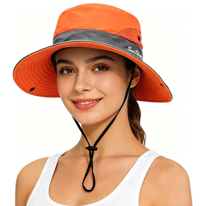 Women's Wide Brim Sun Protection Boonie Hat for Summer Activities - Adjustable, Quick-Dry, Breathable Polyester, Fits Head Circumference 21"-22.8