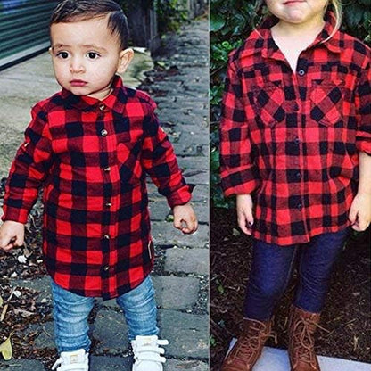 Children's Long Sleeve Red Plaid Flannel Shirt for Boys and Girls, Sizes NB-6T