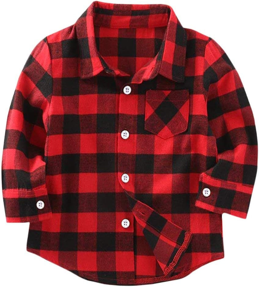 Children's Long Sleeve Red Plaid Flannel Shirt for Boys and Girls, Sizes NB-6T