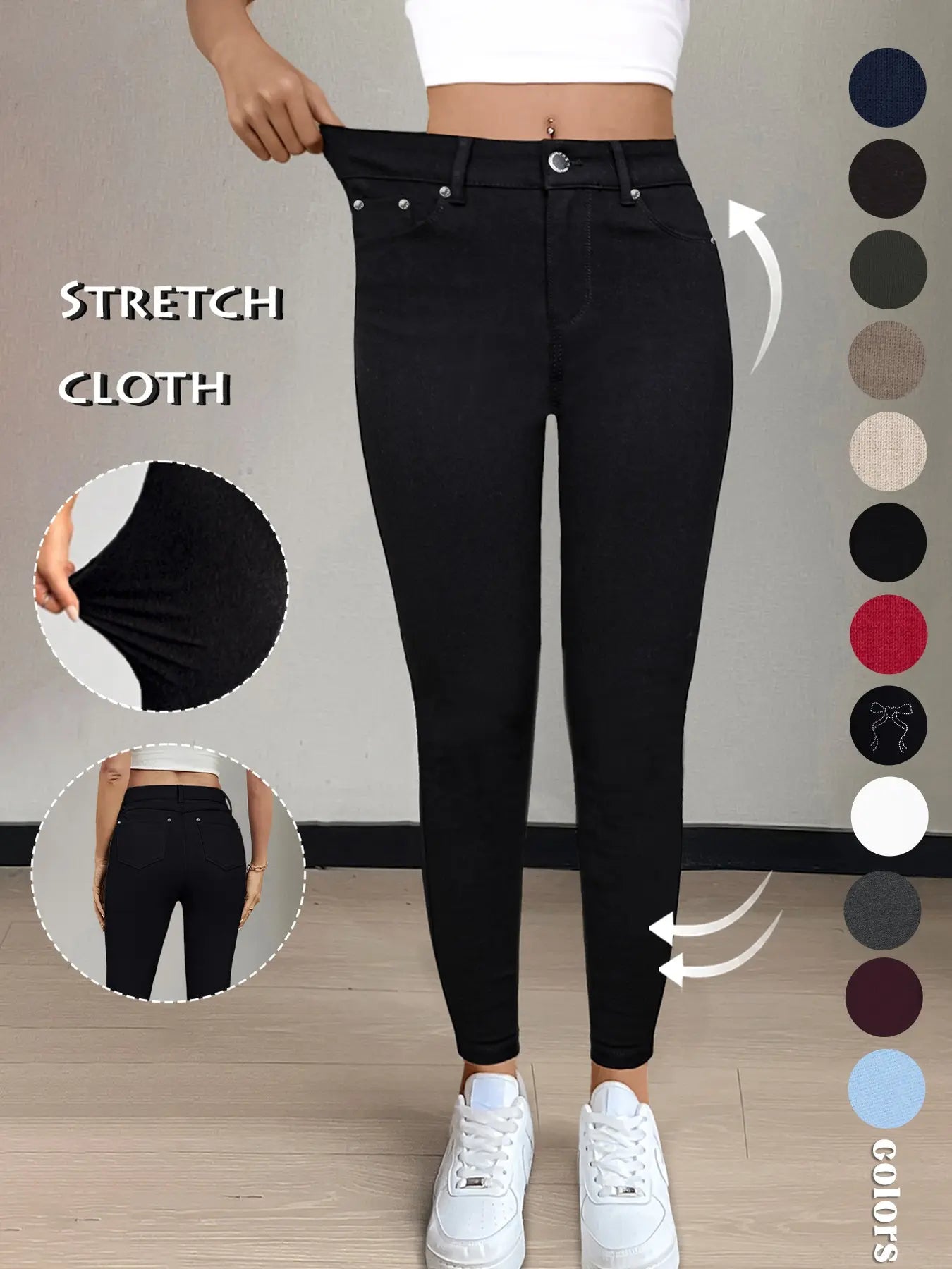 GILIPUR Y2K Women'S Plain Pocket with Buttons, Casual Comfy Skinny Sports Stretchy Four Season Leggings for Yoga Gym Workout, Ladies Athleisure Bottoms for Fall & Winter