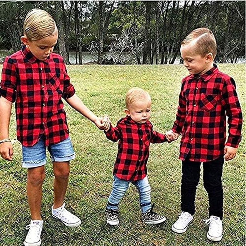 Children's Long Sleeve Red Plaid Flannel Shirt for Boys and Girls, Sizes NB-6T