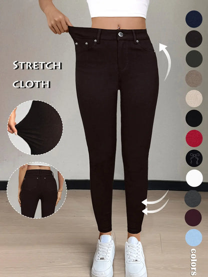 GILIPUR Y2K Women'S Plain Pocket with Buttons, Casual Comfy Skinny Sports Stretchy Four Season Leggings for Yoga Gym Workout, Ladies Athleisure Bottoms for Fall & Winter