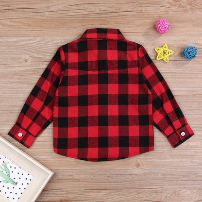 Children's Long Sleeve Red Plaid Flannel Shirt for Boys and Girls, Sizes NB-6T