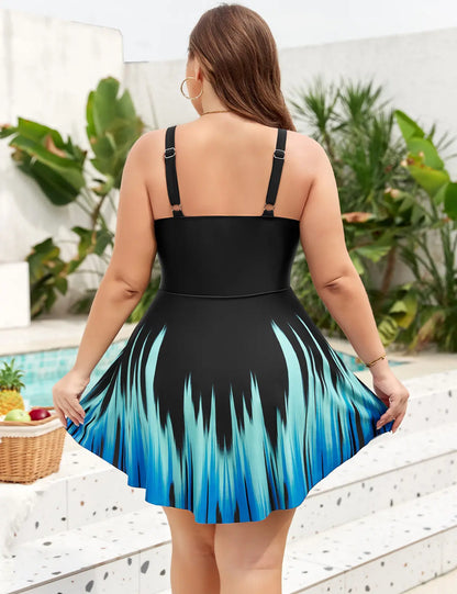 UMIPUBO Women's Plus Size Retro One-Piece Swimsuit with Skirt, Push-Up V-Neck and Ruffle Details, Includes Shorts for Summer Swimwear