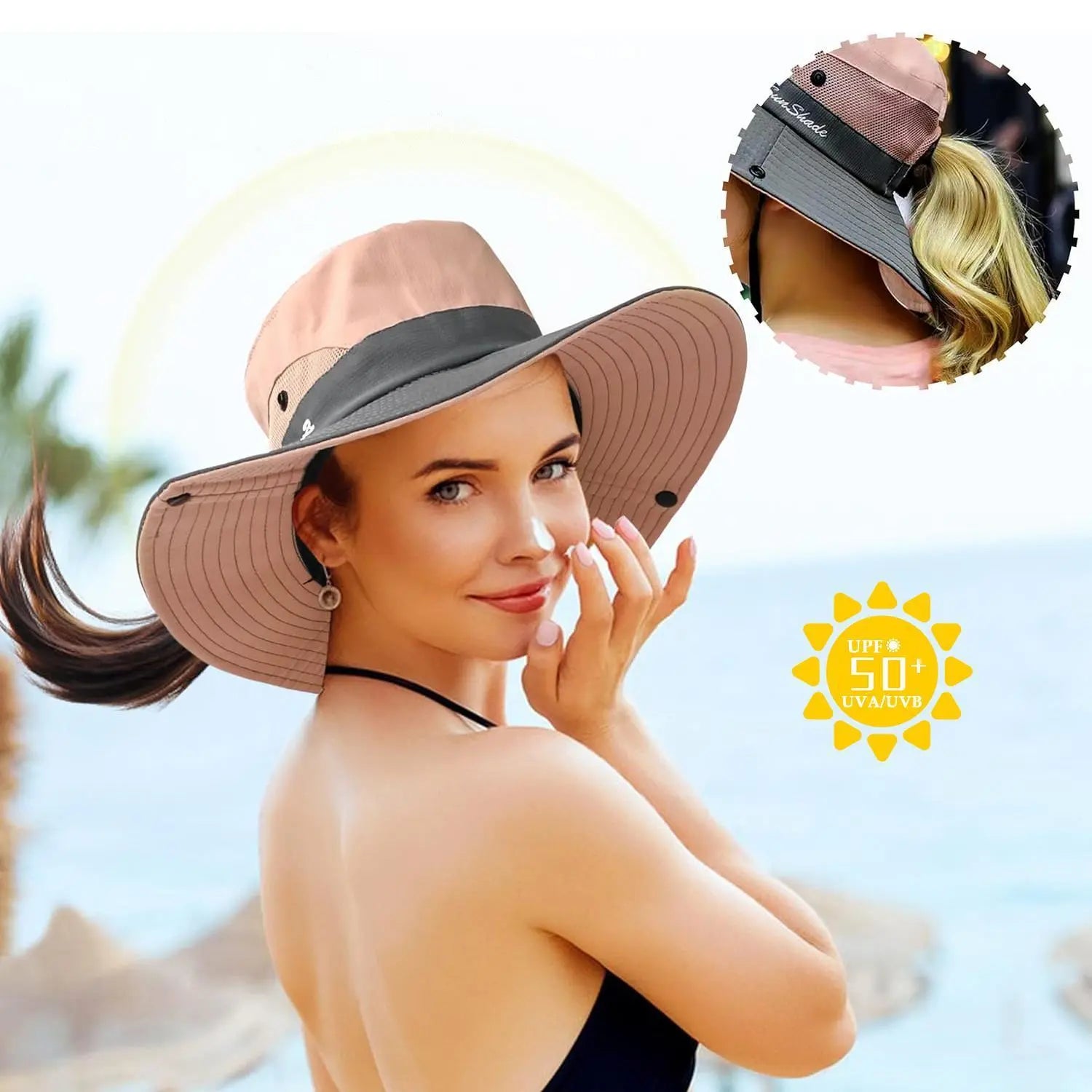 Women's Wide Brim Sun Protection Boonie Hat for Summer Activities - Adjustable, Quick-Dry, Breathable Polyester, Fits Head Circumference 21"-22.8
