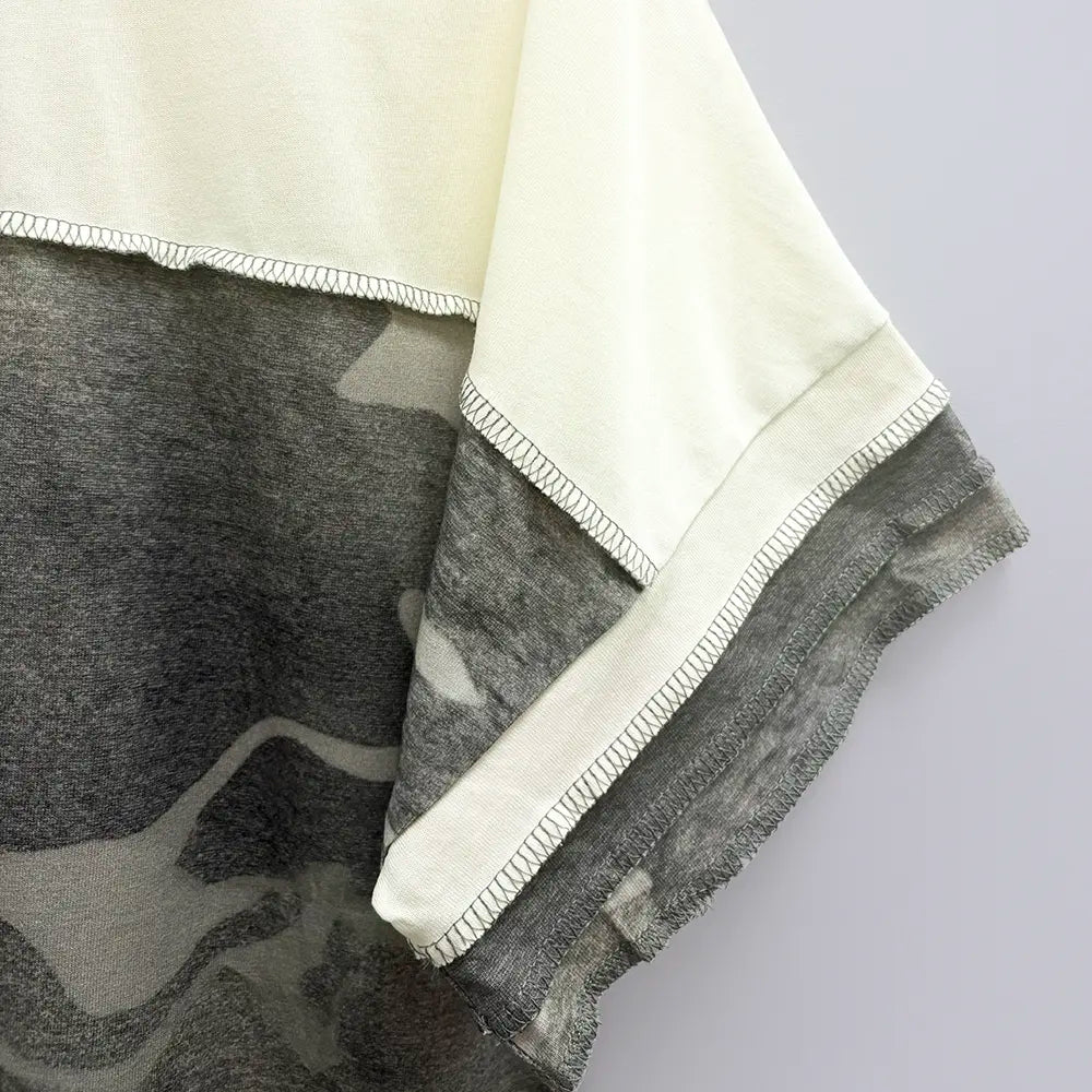 Sage Vell 100% Cotton Patchwork Camouflage Short Sleeve Casual T-Shirt with Color Block Design and Loose Fit