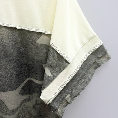 Sage Vell 100% Cotton Patchwork Camouflage Short Sleeve Casual T-Shirt with Color Block Design and Loose Fit