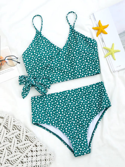 Sexy Green Dot Print Bikini 2026 Women Bathing Suit Bathers High Waist Swimsuit Brazilian Push up Lace up Bandage Swimwearr