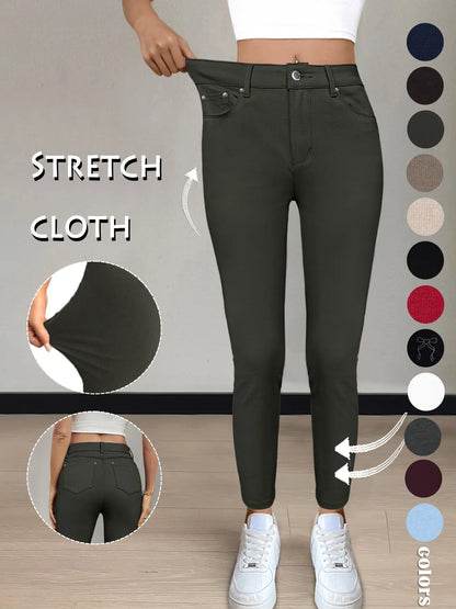 GILIPUR Y2K Women'S Plain Pocket with Buttons, Casual Comfy Skinny Sports Stretchy Four Season Leggings for Yoga Gym Workout, Ladies Athleisure Bottoms for Fall & Winter