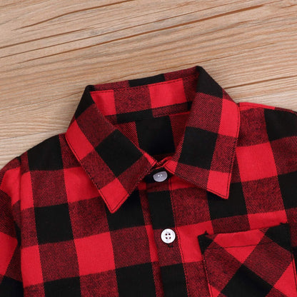 Children's Long Sleeve Red Plaid Flannel Shirt for Boys and Girls, Sizes NB-6T