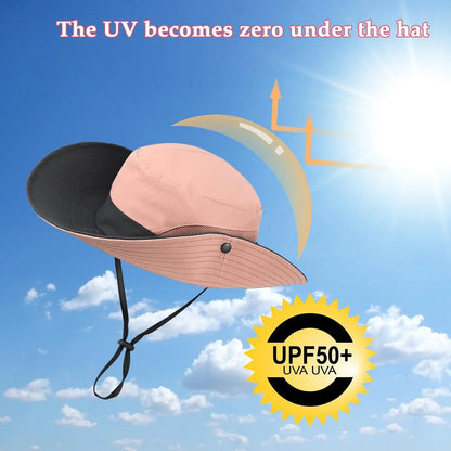 Women's Wide Brim Sun Protection Boonie Hat for Summer Activities - Adjustable, Quick-Dry, Breathable Polyester, Fits Head Circumference 21"-22.8