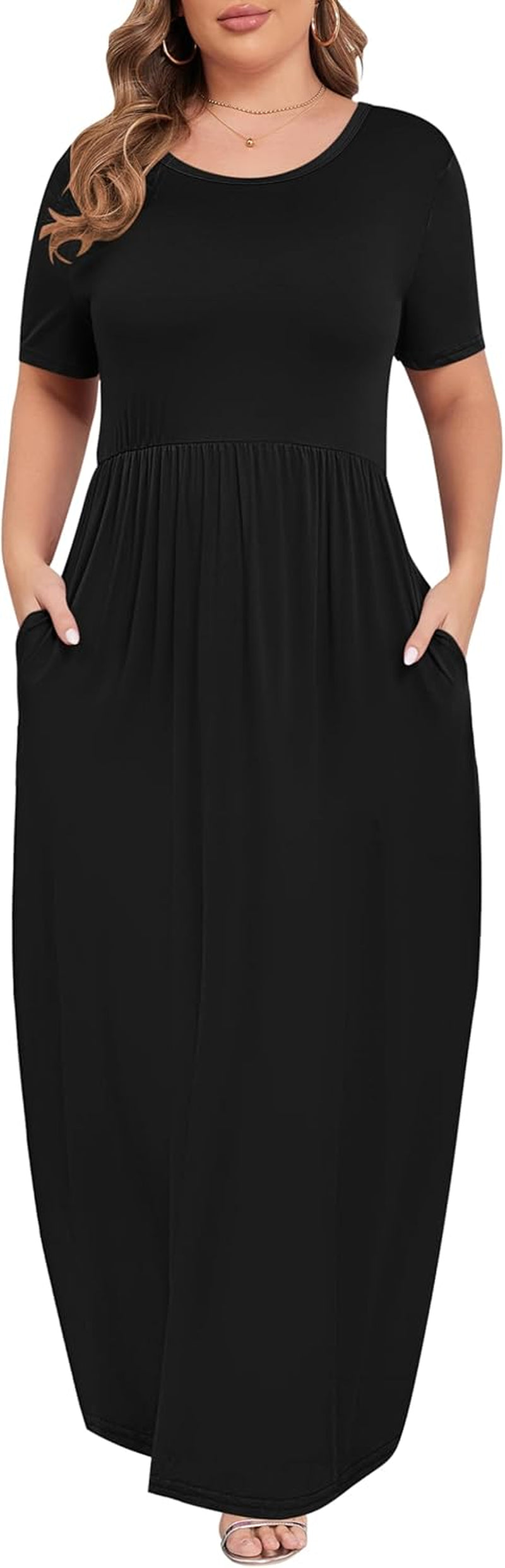 Women’S plus Size Maxi Dresses for Curvy Women Summer Casual Short Sleeve 2026 Long Dress 14W-26W