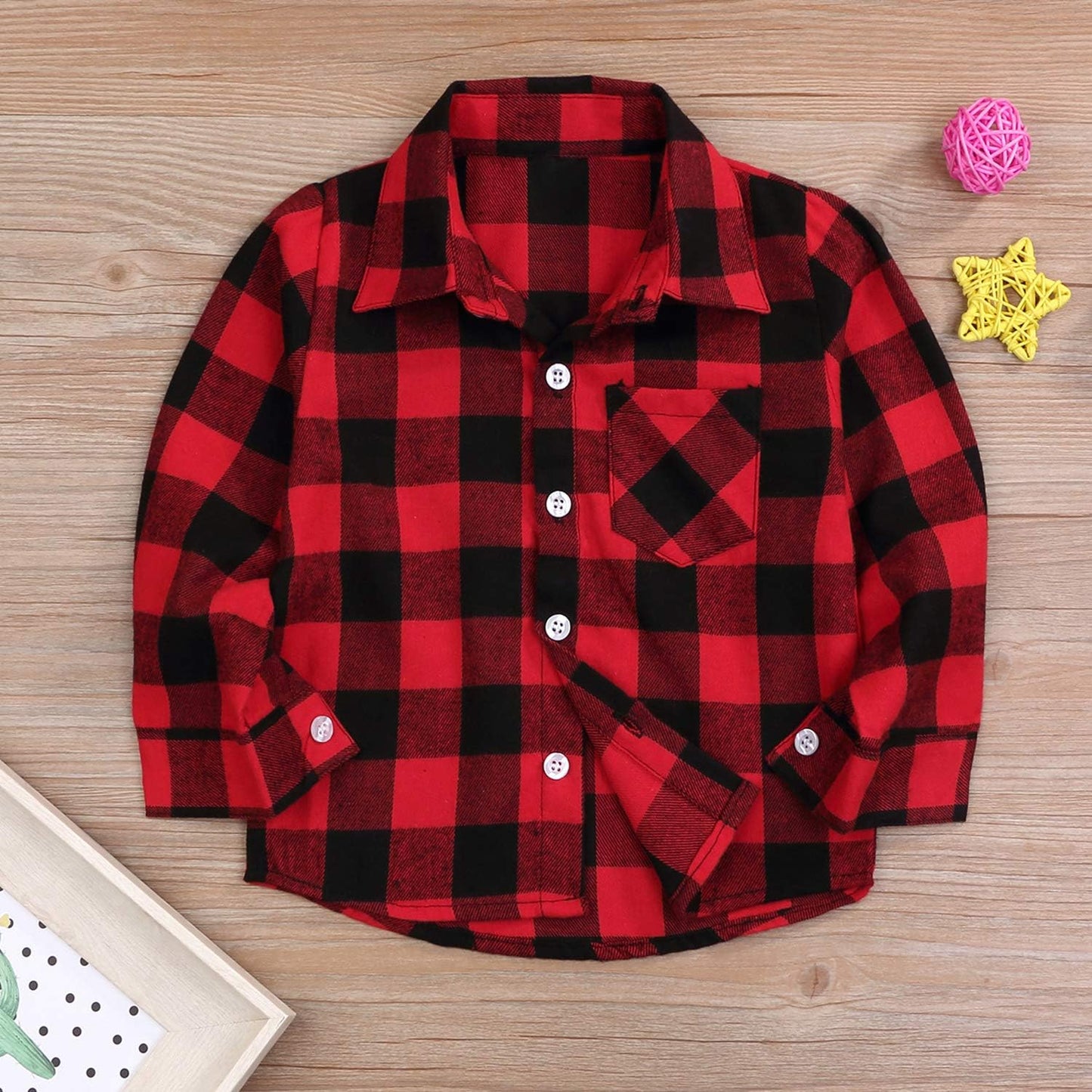 Children's Long Sleeve Red Plaid Flannel Shirt for Boys and Girls, Sizes NB-6T