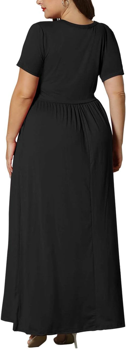 Women’S plus Size Maxi Dresses for Curvy Women Summer Casual Short Sleeve 2026 Long Dress 14W-26W