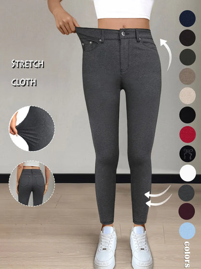 GILIPUR Y2K Women'S Plain Pocket with Buttons, Casual Comfy Skinny Sports Stretchy Four Season Leggings for Yoga Gym Workout, Ladies Athleisure Bottoms for Fall & Winter