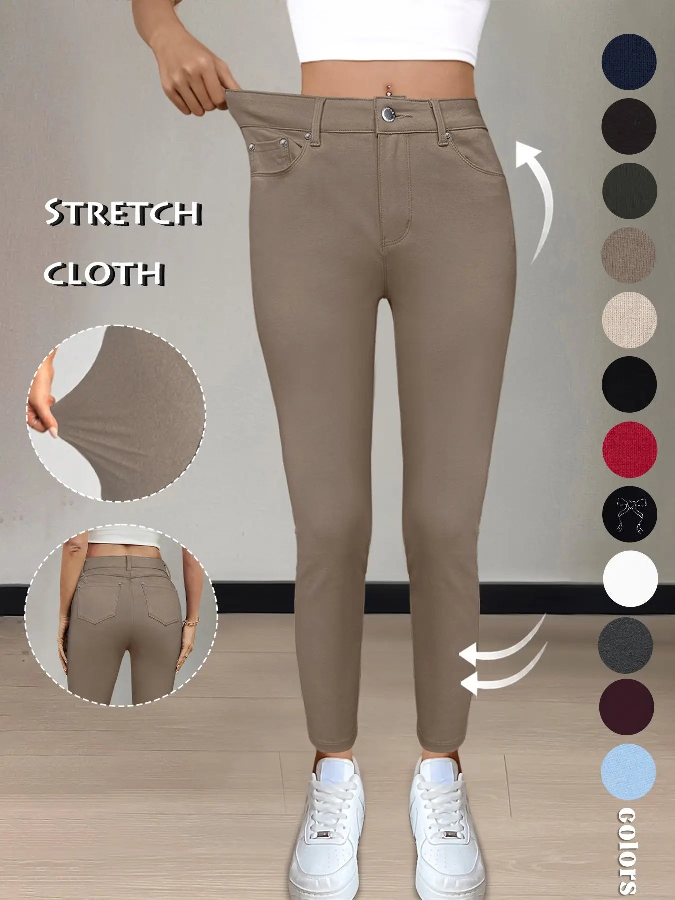 GILIPUR Y2K Women'S Plain Pocket with Buttons, Casual Comfy Skinny Sports Stretchy Four Season Leggings for Yoga Gym Workout, Ladies Athleisure Bottoms for Fall & Winter