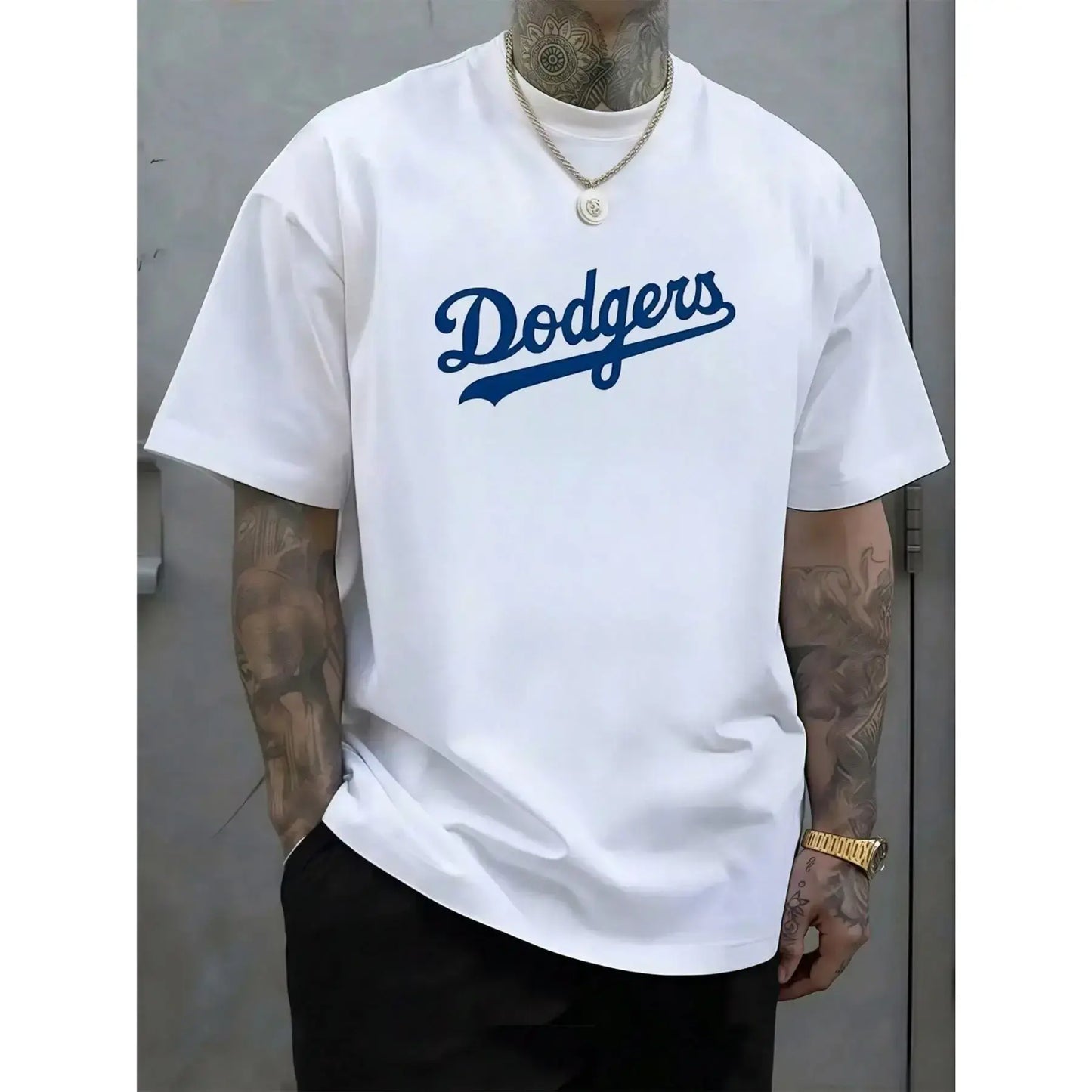 Men's Athletic Graphic Loose-Fit Short-Sleeve Round Neck T-Shirt - Blue Baseball-Style Casual Sportswear, Soft and Breathable Vintage-Inspired Summer Top