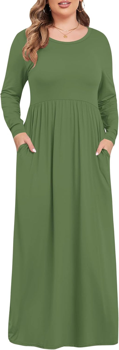 Plus Size Maxi Dresses for Curvy Women - Long Sleeve Casual Style
