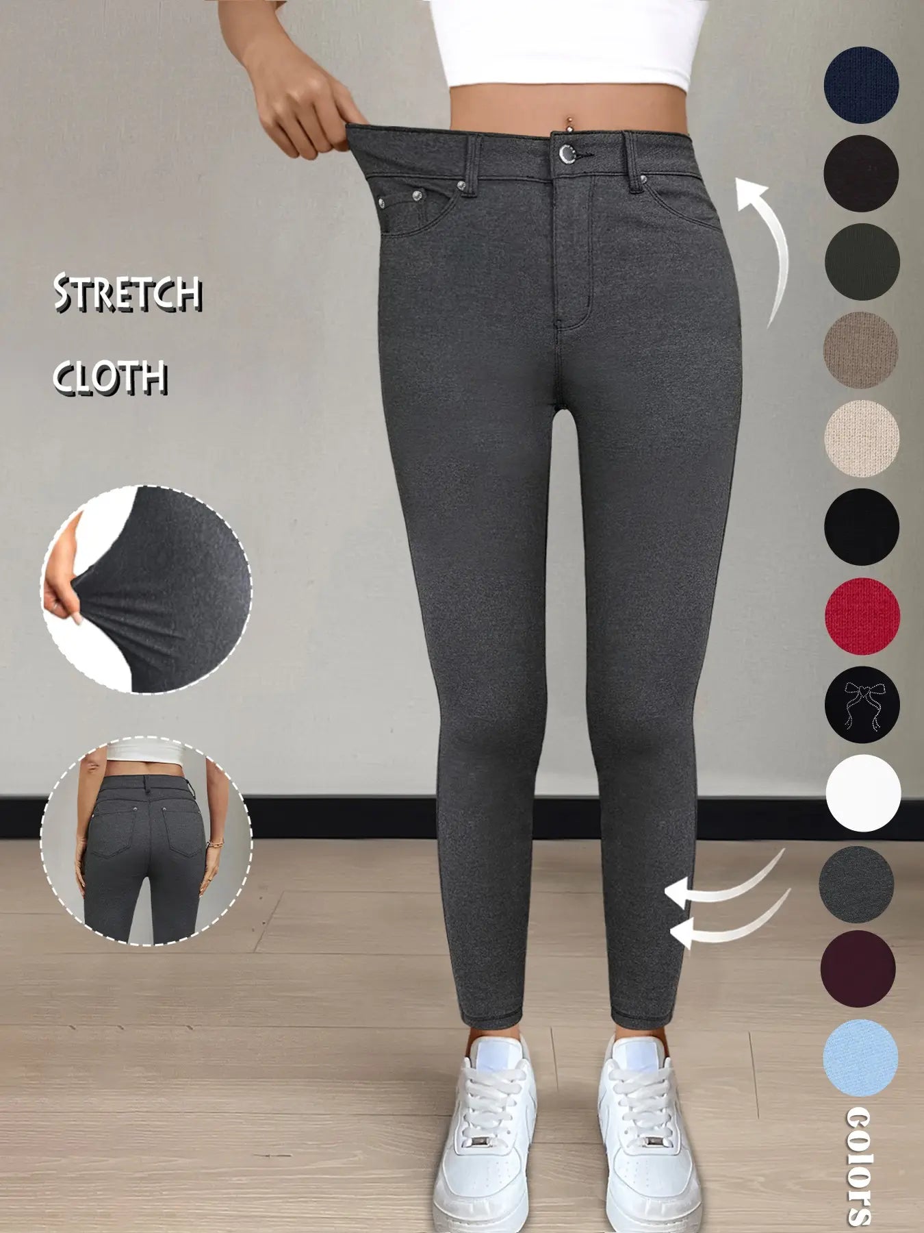 GILIPUR Y2K Women'S Plain Pocket with Buttons, Casual Comfy Skinny Sports Stretchy Four Season Leggings for Yoga Gym Workout, Ladies Athleisure Bottoms for Fall & Winter
