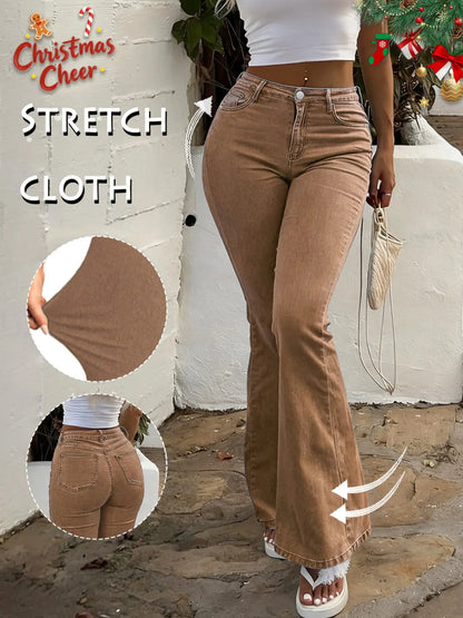 GILIPUR Y2K Women'S High Waist Flare Leg Jeans, Casual Button Fly Pocket Design Bell Bottom Denim Pants, Women'S Bottoms for Daily Wear, Kardashian Style, 000 Jeans, Light Wash, Flared Leg Jeans, Womenswear