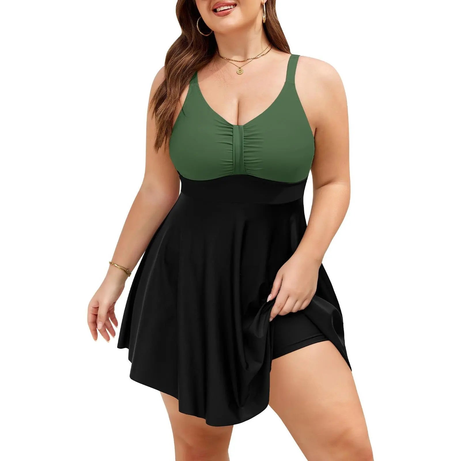 UMIPUBO Women's Plus Size Retro One-Piece Swimsuit with Skirt, Push-Up V-Neck and Ruffle Details, Includes Shorts for Summer Swimwear