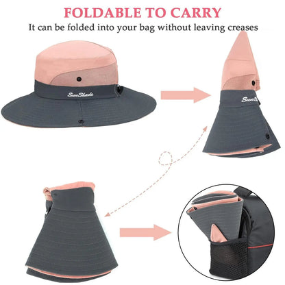 Women's Wide Brim Sun Protection Boonie Hat for Summer Activities - Adjustable, Quick-Dry, Breathable Polyester, Fits Head Circumference 21"-22.8