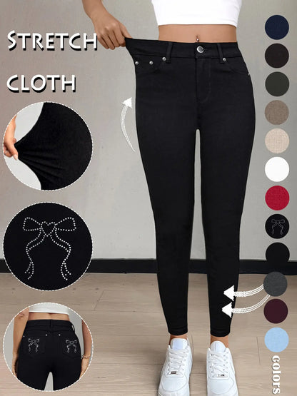 GILIPUR Y2K Women'S Plain Pocket with Buttons, Casual Comfy Skinny Sports Stretchy Four Season Leggings for Yoga Gym Workout, Ladies Athleisure Bottoms for Fall & Winter