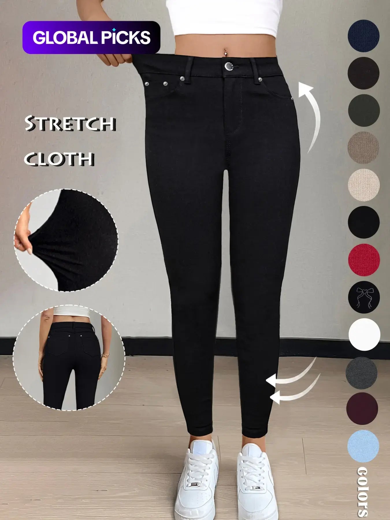 GILIPUR Y2K Women'S Plain Pocket with Buttons, Casual Comfy Skinny Sports Stretchy Four Season Leggings for Yoga Gym Workout, Ladies Athleisure Bottoms for Fall & Winter