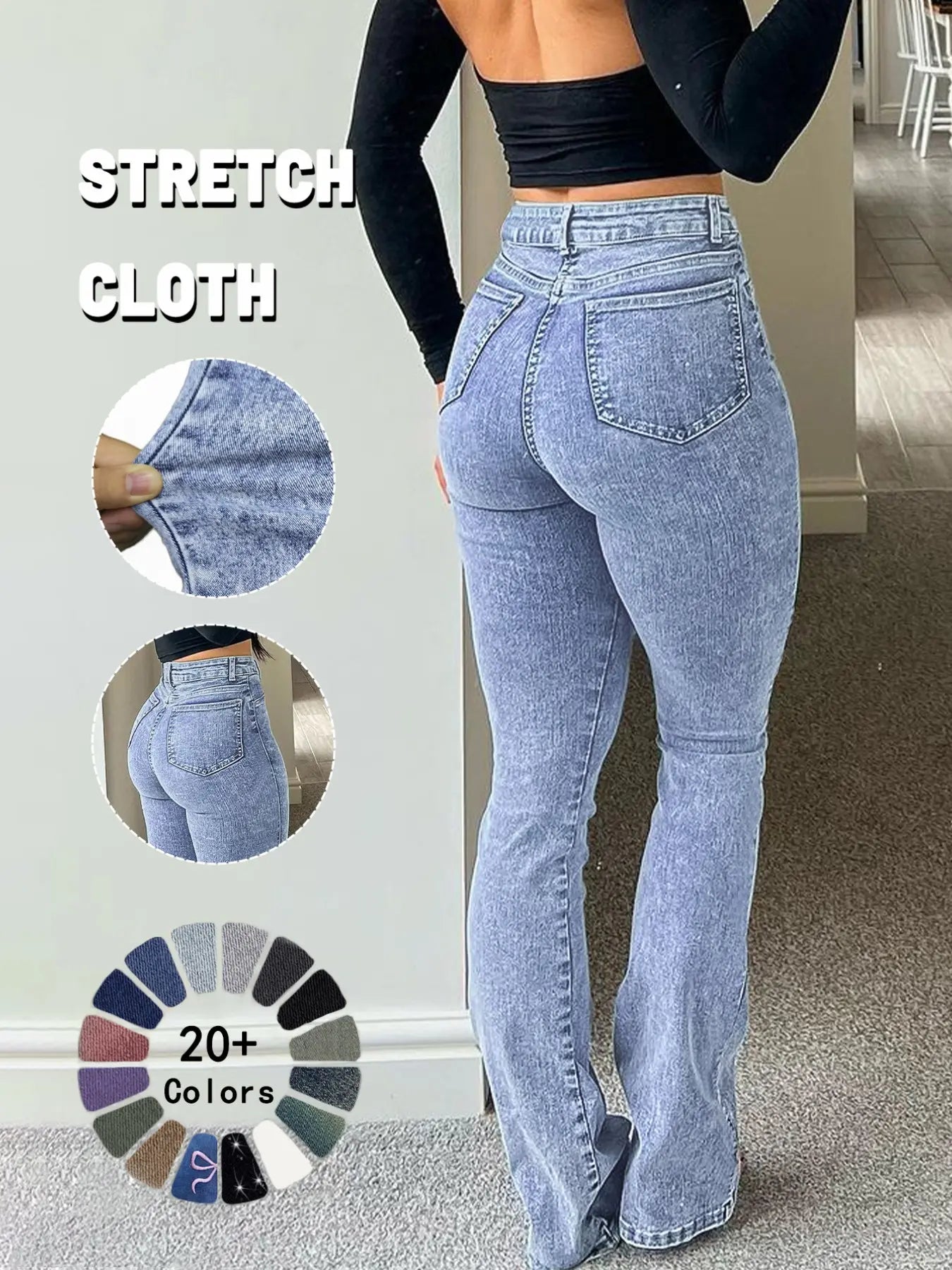 GILIPUR Y2K Women'S High Waist Flare Leg Jeans, Casual Button Fly Pocket Design Bell Bottom Denim Pants, Women'S Bottoms for Daily Wear, Kardashian Style, 000 Jeans, Light Wash, Flared Leg Jeans, Womenswear